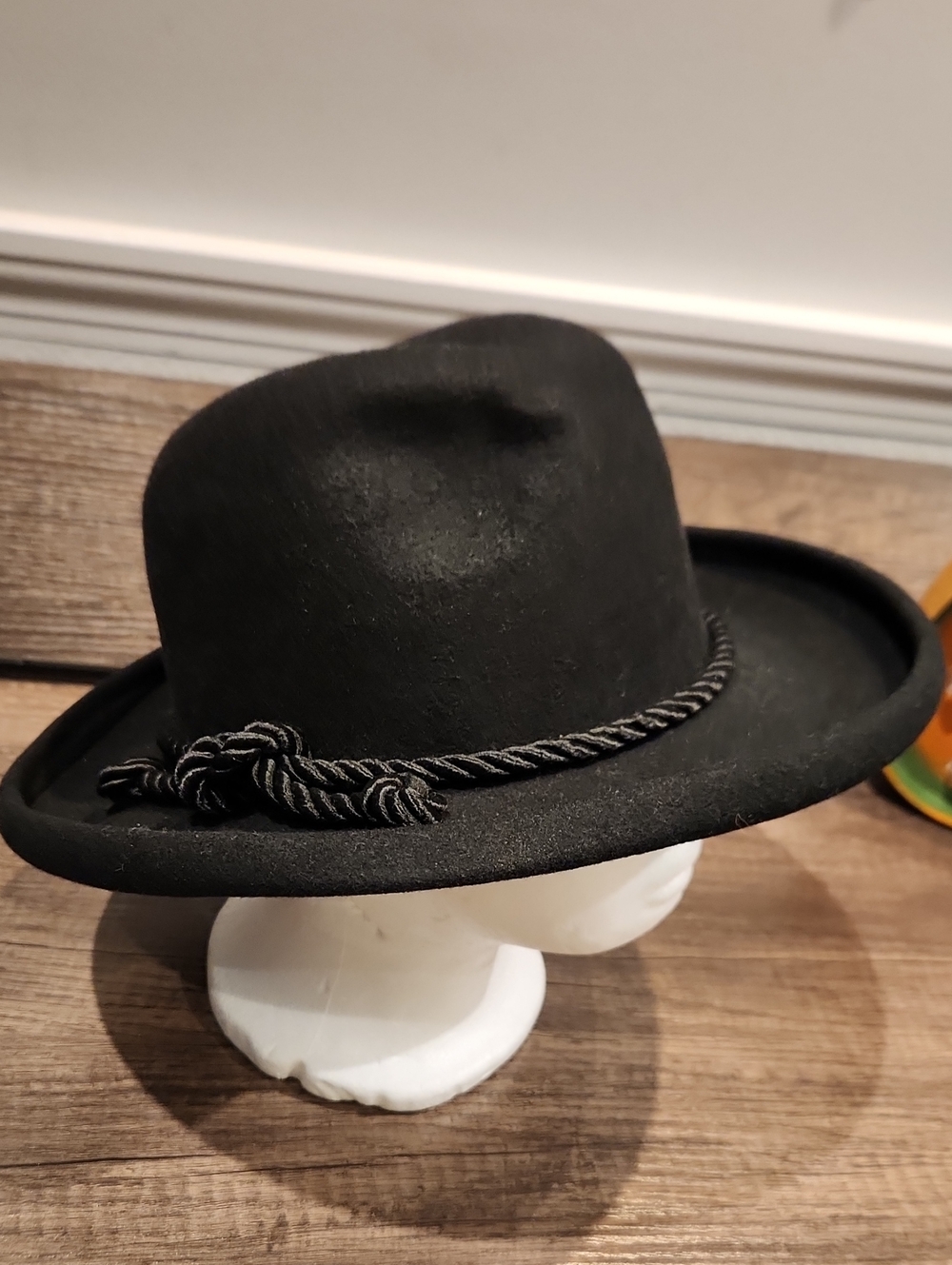 EUC Bollman Classic Black Wool Felt Fedora w/Rope Band